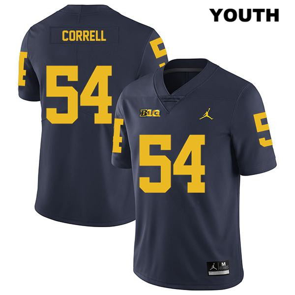 Youth NCAA Michigan Wolverines Kraig Correll #54 Navy Jordan Brand Authentic Stitched Legend Football College Jersey FO25A06LP